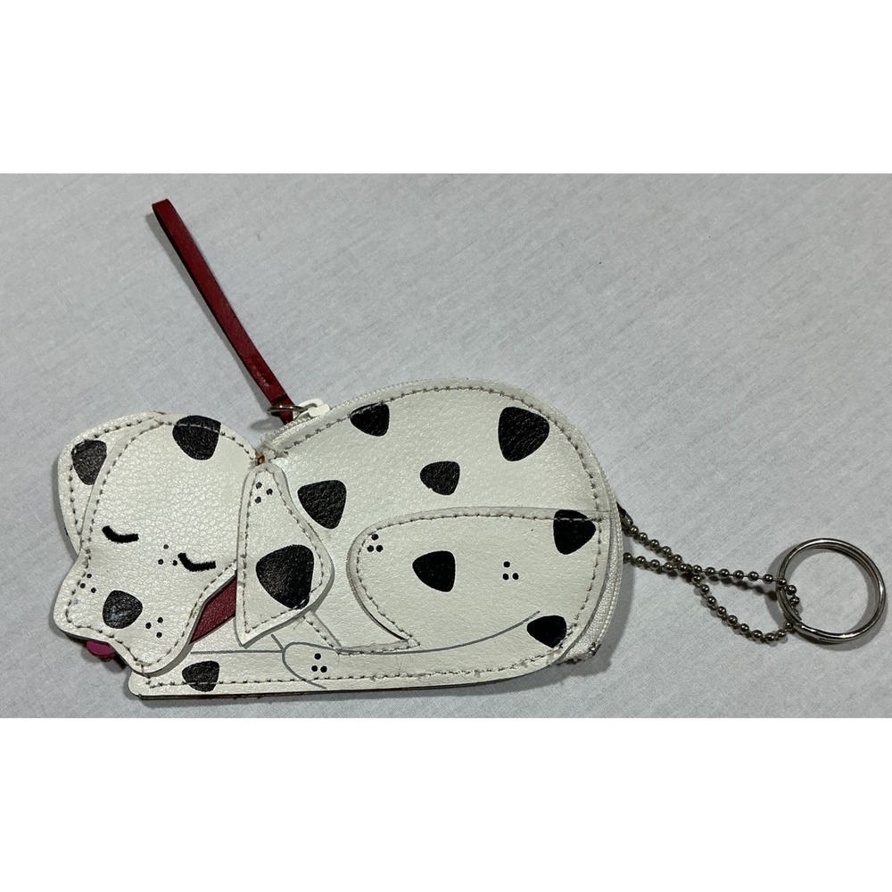 Rolfs Leather Dalmatian Dog Coin Purse Keychain White Black Zip Wallet Novelty